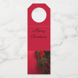 Étiquettes Pour Bouteilles couronne de Noël avec des baies rouges   
