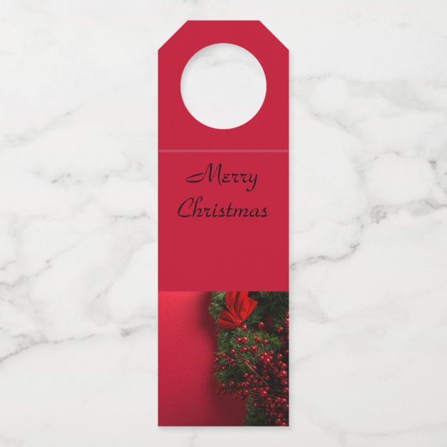 Étiquettes Pour Bouteilles couronne de Noël avec des baies rouges    (Devant)