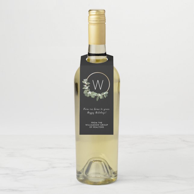 Étiquettes Pour Bouteilles Couronne de Noël moderne, cadeau d'entreprise pour (Sur bouteille)