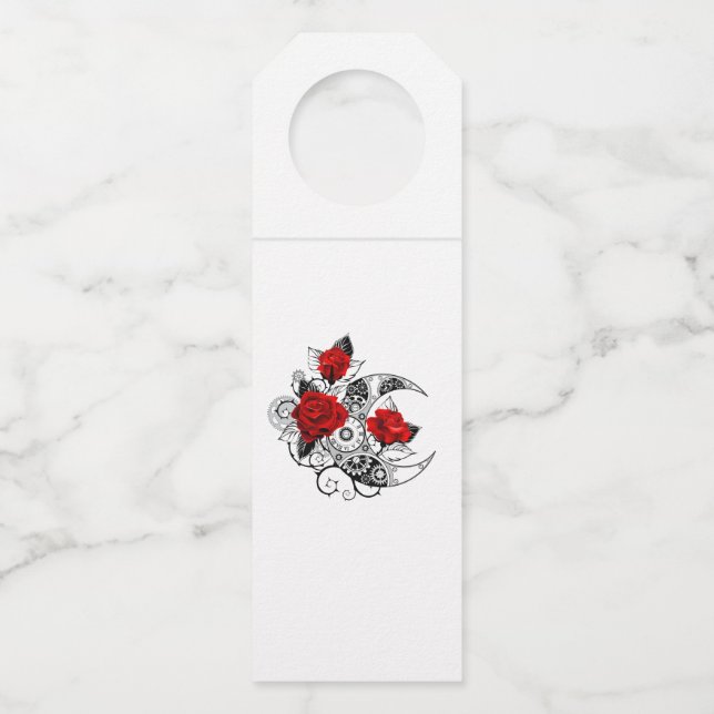 Étiquettes Pour Bouteilles Croissant mécanique avec roses rouges (Devant)