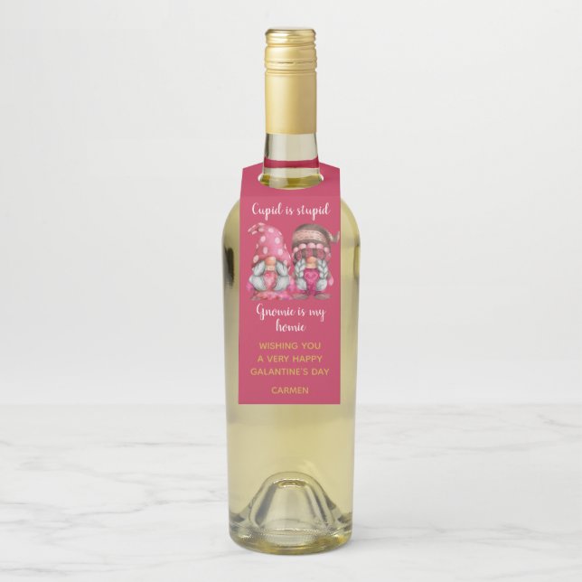 Étiquettes Pour Bouteilles Cupid est stupide fille gnomes galantine (Sur bouteille)