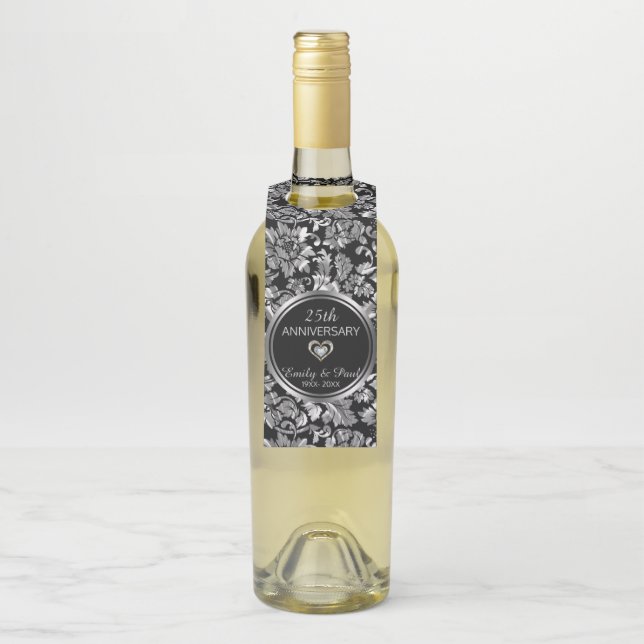 Étiquettes Pour Bouteilles Damier argent élégant (Sur bouteille)