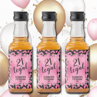 Étiquettes Pour Bouteilles De Liqueur 21 et Légal Pink Léopard Personnalisé Mini