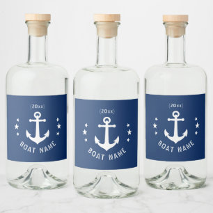 Étiquettes Pour Bouteilles De Liqueur Ancre vintage Date Stars Nom du bateau Marine Blue