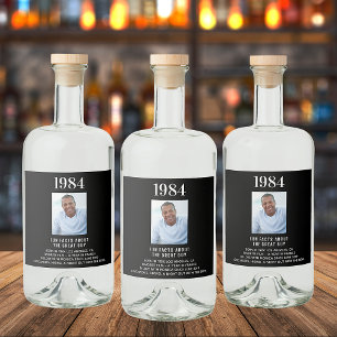 Étiquettes Pour Bouteilles De Liqueur Anniversaire noir photo fun faits bio année naissa