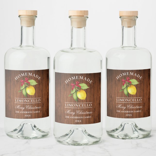 Étiquettes Pour Bouteilles De Liqueur Aquarelle Citron Limoncello Bois Noël (Bouteilles)