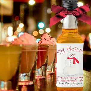 Étiquettes Pour Bouteilles De Liqueur Aquarelle Festive Snowman Joyeux Vacances Mini