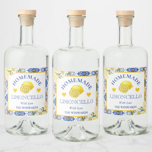 Étiquettes Pour Bouteilles De Liqueur Aquarelle Jaune & Bleu Limoncello Maison