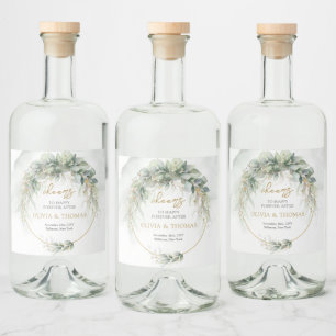 Étiquettes Pour Bouteilles De Liqueur Arc ovale ovale de feuillage vert de Boho eucalypt