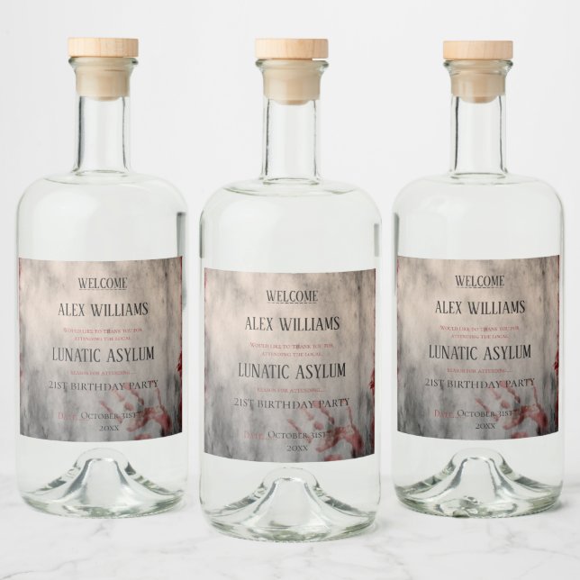 Étiquettes Pour Bouteilles De Liqueur Asile lunatique Halloween Anniversaire (Bouteilles)