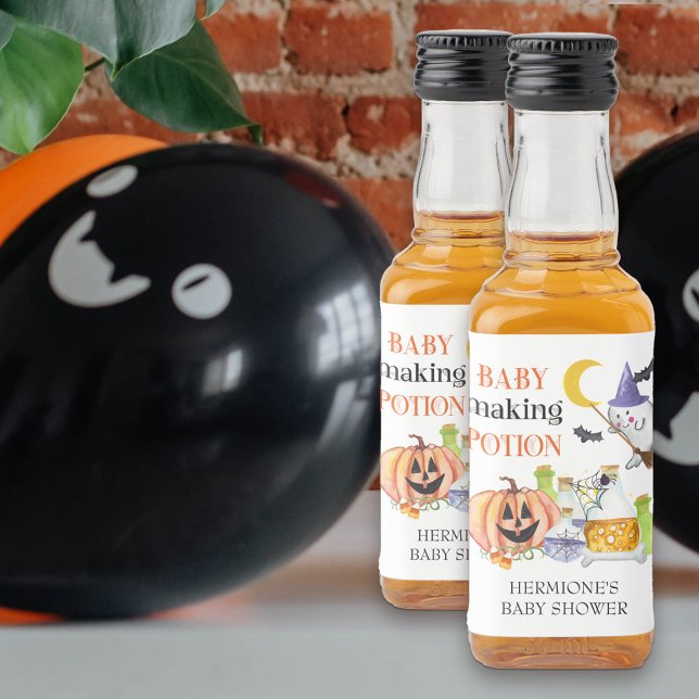 Étiquettes Pour Bouteilles De Liqueur Baby Making Potion Halloween Baby shower Mini (Baby Making Potion baby shower bottle labels)