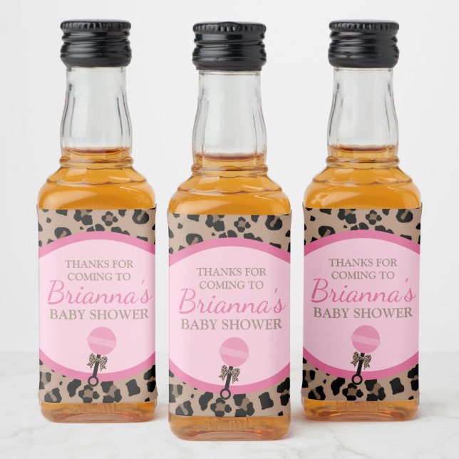 Étiquettes Pour Bouteilles De Liqueur Baby shower léopard et rose (Bouteilles)