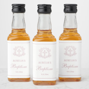 Étiquettes Pour Bouteilles De Liqueur Baptême simple de croix rose florale
