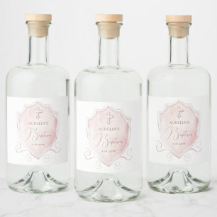 Étiquettes Pour Bouteilles De Liqueur Blason élégant aquarelle rose Baptême