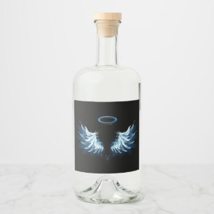 Étiquettes Pour Bouteilles De Liqueur Blue Glowing Angel Wings on black background