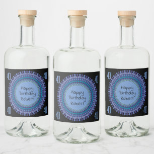 Étiquettes Pour Bouteilles De Liqueur Blue Mandala Birthday Party Ajouter un nom