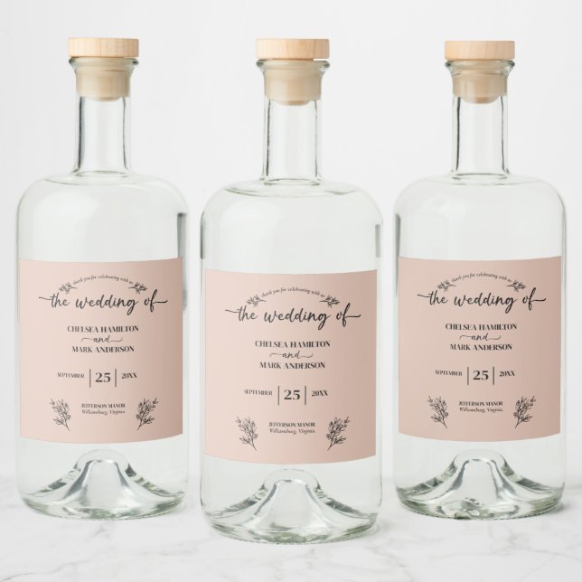 Étiquettes Pour Bouteilles De Liqueur Boho Mariage de script tendance (Bouteilles)