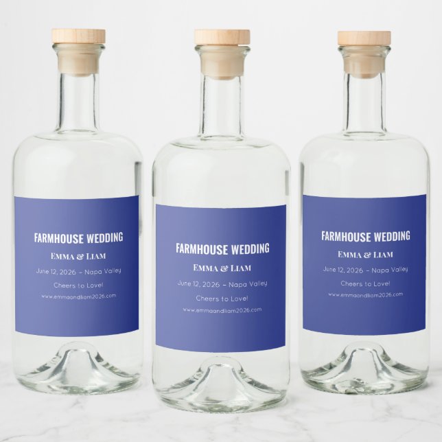 Étiquettes Pour Bouteilles De Liqueur Bold Minimal Wedding Invite in Deep Blue (Bouteilles)