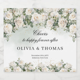 Étiquettes Pour Bouteilles De Liqueur Bouquet d'aquarelle opulent vert roses blanches