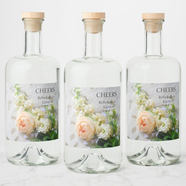 Étiquettes Pour Bouteilles De Liqueur Bouquet de rose brun (Bouteilles)