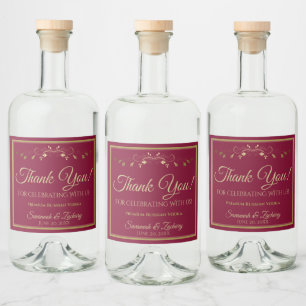 Étiquettes Pour Bouteilles De Liqueur Bourgogne Maron & Or Simple Mariage Merci