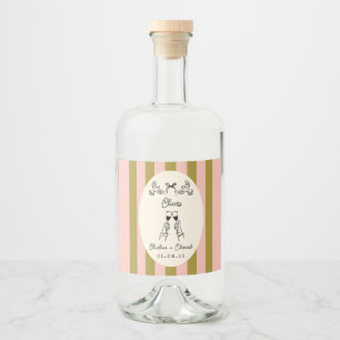 Étiquettes Pour Bouteilles De Liqueur Bouteille de mariage rayée vert olive et rose blus