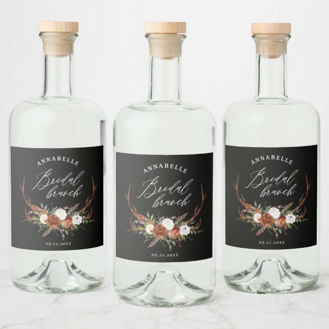 Étiquettes Pour Bouteilles De Liqueur Brunch botanique noir rustique (Bouteilles)
