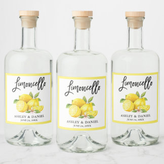 Étiquettes Pour Bouteilles De Liqueur Brush Script Limoncello Aquarelle Lemons
