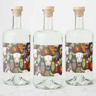Étiquettes Pour Bouteilles De Liqueur Buffalo Skull Native American Emblem
