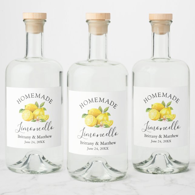 Étiquettes Pour Bouteilles De Liqueur Calligraphie Limoncello Aquarelle maison Citrons (Bouteilles)