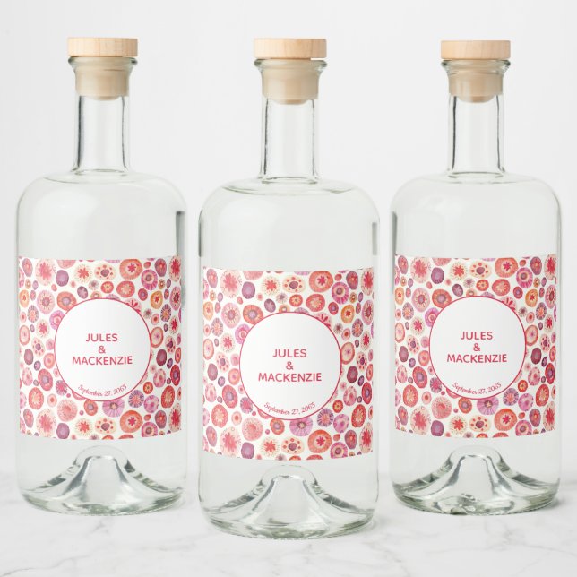 Étiquettes Pour Bouteilles De Liqueur Cercles d'aquarelle rose Abstrait (Bouteilles)