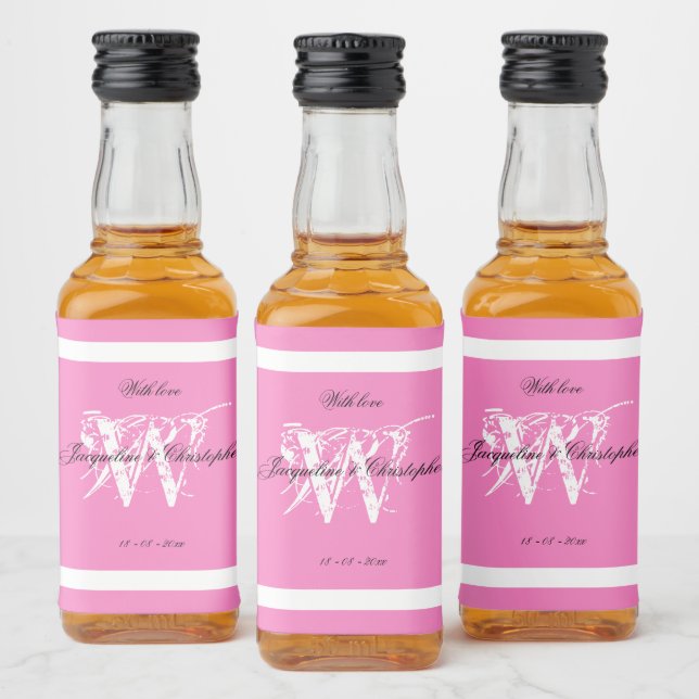 Étiquettes Pour Bouteilles De Liqueur Chic moderne Monogramme Mariage Élégant rose Mini (Bouteilles)