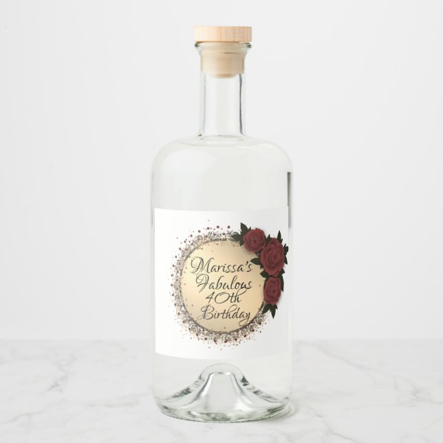 Étiquettes Pour Bouteilles De Liqueur Chic Rose Fabuleux 40e anniversaire Customisé (Devant)