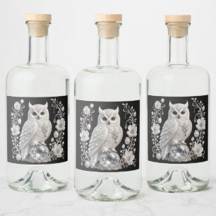 Étiquettes Pour Bouteilles De Liqueur Chouette Perle de Cristal Blanc
