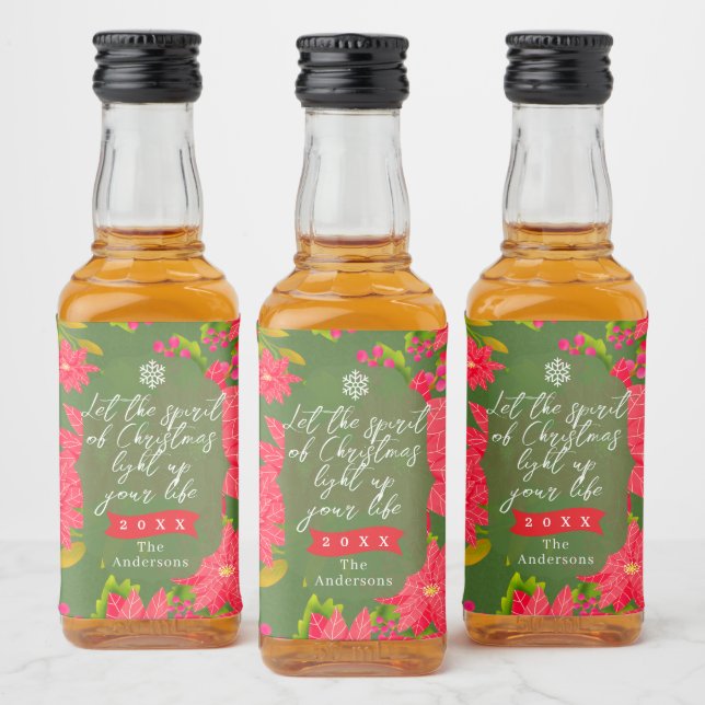 Étiquettes Pour Bouteilles De Liqueur Christmas Poinsettia Green (Bouteilles)
