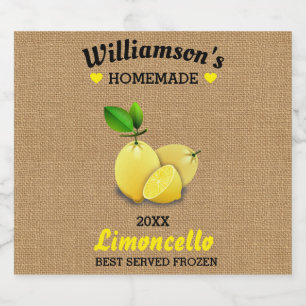 Étiquettes Pour Bouteilles De Liqueur Citrons Limoncello fait maison Burlap rustique