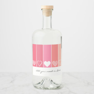 Étiquettes Pour Bouteilles De Liqueur Coeurs blancs modernes rayures rouges et roses Val