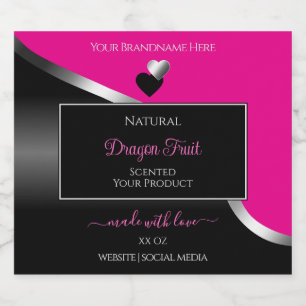 Étiquettes Pour Bouteilles De Liqueur Coeurs d'argent chaud rose noir Wavy Étiquettes de