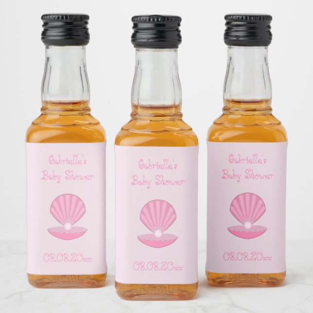 Étiquettes Pour Bouteilles De Liqueur Coquille d'huîtres pour fille rose et Baby shower  (Bouteilles)