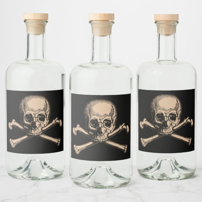 Étiquettes Pour Bouteilles De Liqueur Crâne et os croisés 2 (Bouteilles)