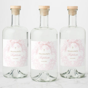 Étiquettes Pour Bouteilles De Liqueur crête rose aquarelle Baptême