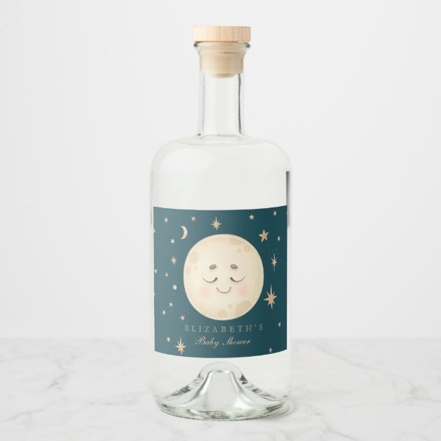 Étiquettes Pour Bouteilles De Liqueur Cute Moon et Star Navy Baby shower (Devant)