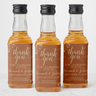 Étiquettes Pour Bouteilles De Liqueur Dentelle d'or sur rouille Orange Merci Mariage Min