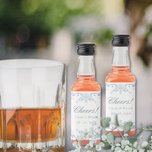 Étiquettes Pour Bouteilles De Liqueur Elégant bleu et blanc Mariage élégant