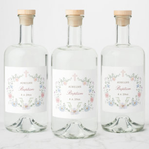 Étiquettes Pour Bouteilles De Liqueur Élégant cadre floral Baptême