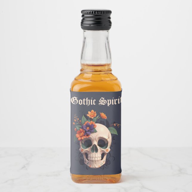 Étiquettes Pour Bouteilles De Liqueur Élégant Gothique Floral Crâne Monogramme Mariage m (Devant)
