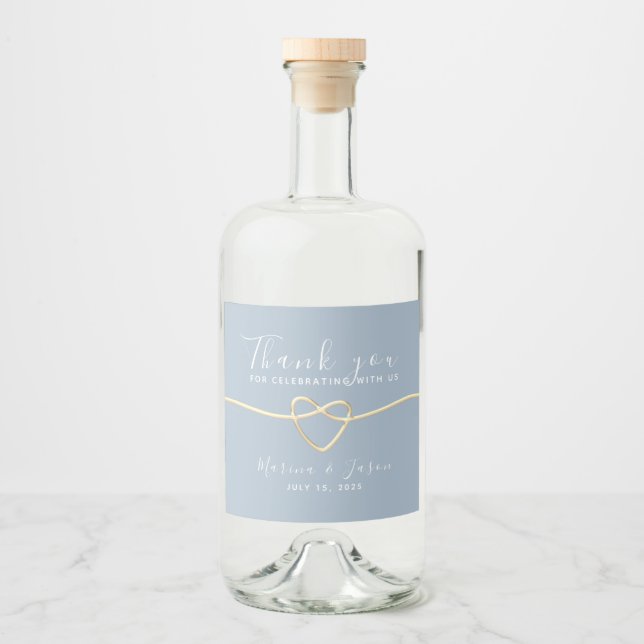 Étiquettes Pour Bouteilles De Liqueur Elégant Mariage bleu Dusty (Devant)