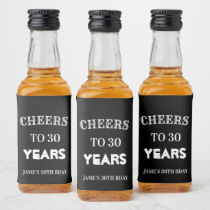 Étiquettes Pour Bouteilles De Liqueur Elégant noir et blanc brille à 30e anniversaire