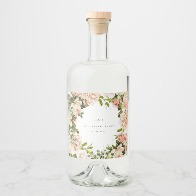 Étiquettes Pour Bouteilles De Liqueur Élégant Rose Romance Mariage (Devant)