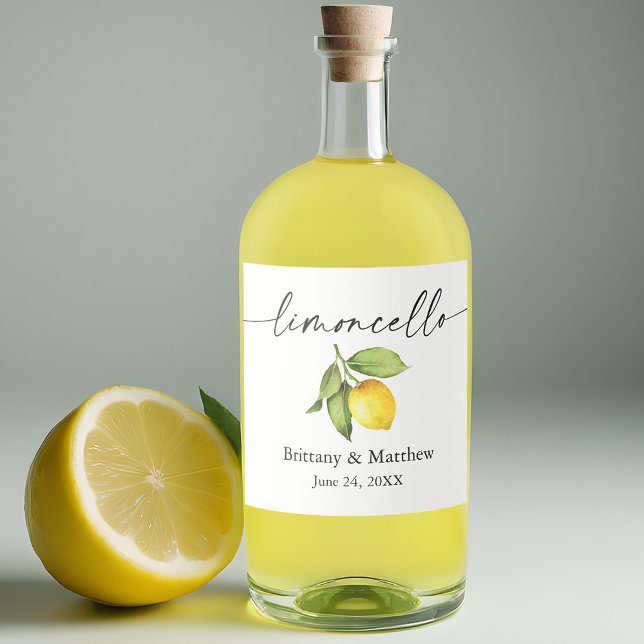 Étiquettes Pour Bouteilles De Liqueur Encre de calligraphie Limoncello Aquarelle Citron (Customize to change your personalized text size or text style.)